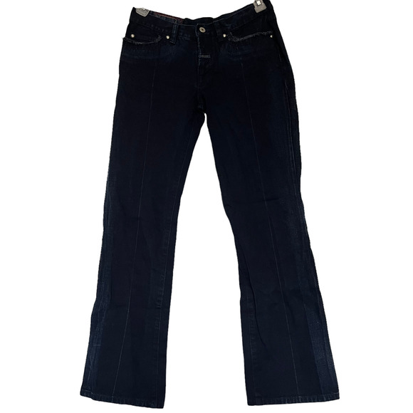 Marithe Francois Girbaud Womens Jeans Size 29 Boot Leg Frayed Pockets Creased - Picture 2 of 12